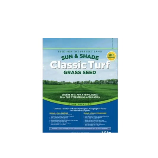 Quality Seeds Packaged Lawn Seed Mixes Classic Turf Sun & Shade 1.5kg